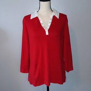 Karen Scott woven collar pullover blouse